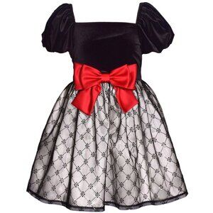 NEW Bonnie Jean Girls 7-16 Red Bow Black Puff Sleeve Christmas Dress